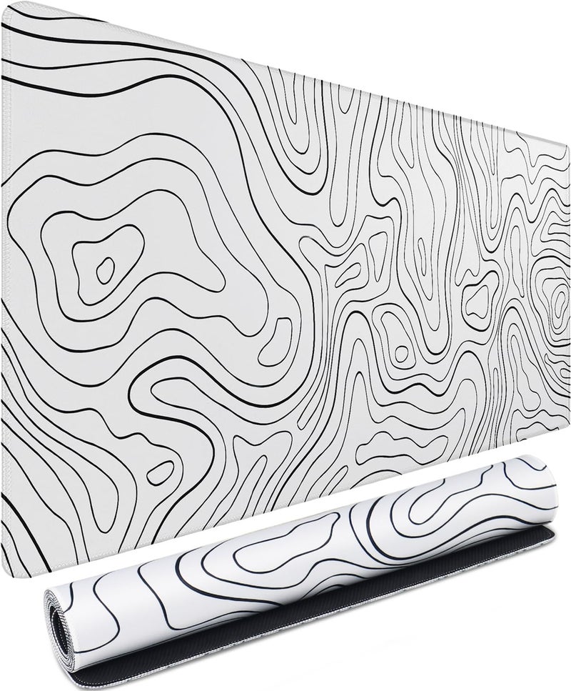 MKLCCP Large Gaming Mouse Pad, 31.5 x 15.7 in Mousepad with Stitched Edge, Extended Desk Mat with Non-Slip Rubber Base Water Resist Keyboard Pad for Office Game Home XXL, White Black Lines - Image 1