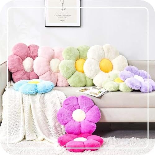 Kcvvcr Pink Flower Pillow, Cute Decorative Flower Shaped Throw Pillow with Faux Rabbit Fur, 14.9" Soft Flower Plush Throw Pillow Floor Pillows Room Décor for Bedroom Living Room - Image 5