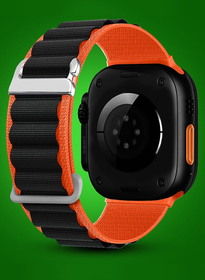 Replacement Band for Apple Watch Band 49mm 46mm 45mm 44mm - Alpine Loop Band for Women Men - Adjustable With Metal G-Hook Strap For iWatch Ultra Series SE 8/7/6/5/4/3/2/1 - Orange Black - Image 3