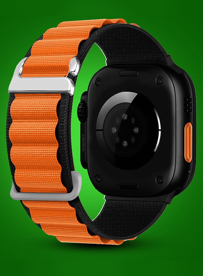 Replacement Band for Apple Watch Band 49mm 46mm 45mm 44mm - Alpine Loop Band for Women Men - Adjustable With Metal G-Hook Strap For iWatch Ultra Series SE 8/7/6/5/4/3/2/1 - Orange Black - Image 4