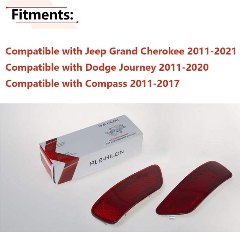 RLB-HILON عاكس الحاجز الخلفي متوافق مع جيب جراند شيروكي (Jeep Grand Cherokee) من طراز 2011 إلى 2021، ودودج جورني (Dodge Journey) من طراز 2011 إلى 2020، وكومباس (Compass) من طراز 2011 إلى 2017، للجانبين الأمامي والخلفي للسائق والراكب. - Image 2