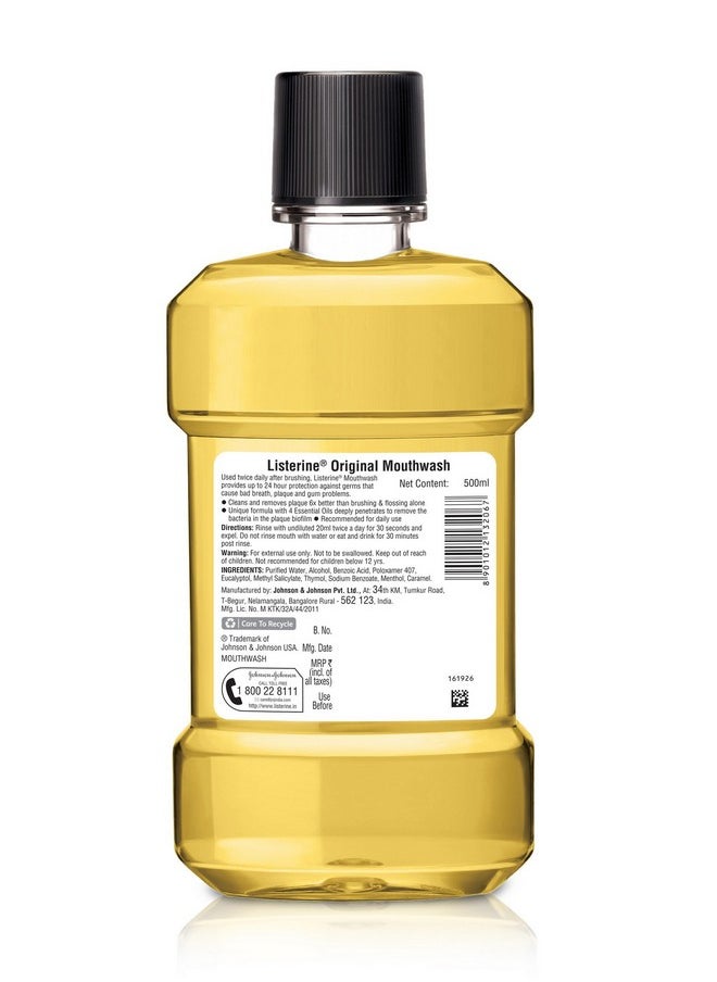 Listerine Original Mouthwash Liquid Removes 99.9% Germs 500Ml (Pack Of 1)  - Image 2