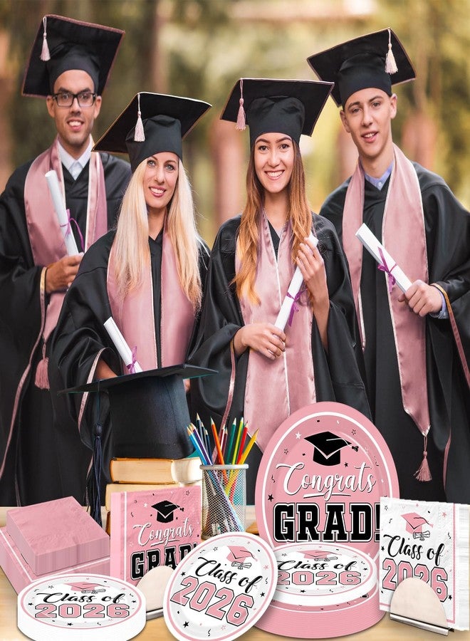 Peghoqu Graduation Party Plates and Napkins Pink Class of 2026 Grad Congrats Party Supplies Disposable Dessert Paper Plates Cocktail Napkins forGraduation Party Decorations,Serve 50 - Image 5