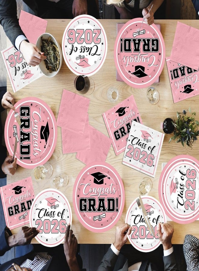 Peghoqu Graduation Party Plates and Napkins Pink Class of 2026 Grad Congrats Party Supplies Disposable Dessert Paper Plates Cocktail Napkins forGraduation Party Decorations,Serve 50 - Image 3