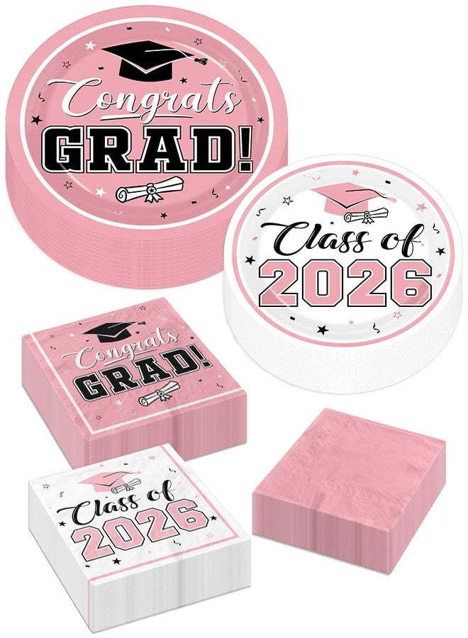 Peghoqu Graduation Party Plates and Napkins Pink Class of 2026 Grad Congrats Party Supplies Disposable Dessert Paper Plates Cocktail Napkins forGraduation Party Decorations,Serve 50 - Image 2