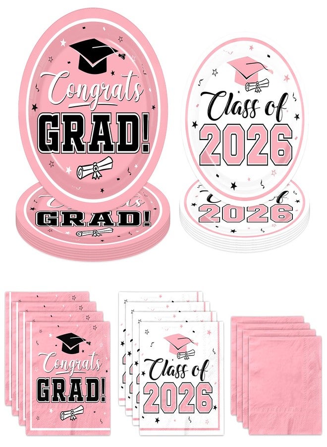 Peghoqu Graduation Party Plates and Napkins Pink Class of 2026 Grad Congrats Party Supplies Disposable Dessert Paper Plates Cocktail Napkins forGraduation Party Decorations,Serve 50 - Image 1