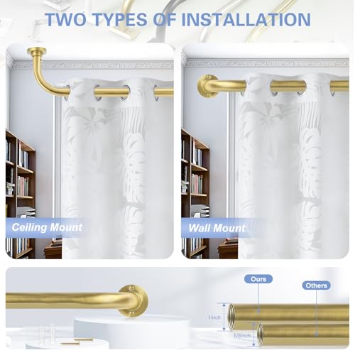 TANGWIN Gold Wrap Around Curtain Rods 28 to 48 Inch:Blackout Heavy duty Adjustable Window Curtain Rod for Bedroom,Industrial Darkening Curved French Metal Single Drapery Rods Easy Install,Brushed Gold - Image 4
