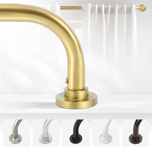 TANGWIN Gold Wrap Around Curtain Rods 28 to 48 Inch:Blackout Heavy duty Adjustable Window Curtain Rod for Bedroom,Industrial Darkening Curved French Metal Single Drapery Rods Easy Install,Brushed Gold - Image 1
