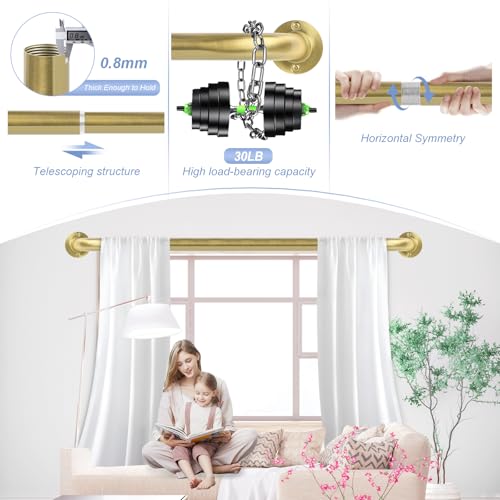 TANGWIN Gold Wrap Around Curtain Rods 28 to 48 Inch:Blackout Heavy duty Adjustable Window Curtain Rod for Bedroom,Industrial Darkening Curved French Metal Single Drapery Rods Easy Install,Brushed Gold - Image 2