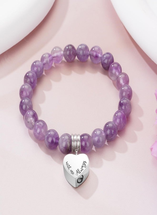 abooxiu Cremation Jewelry Urn Bracelet for Ashes Memorial Heart Ashes Keepsake Cremation Ash Bracelets Urn Jewelry for Ashes of Loved Ones for Women - With Me Always - Amethyst Beads - Image 3