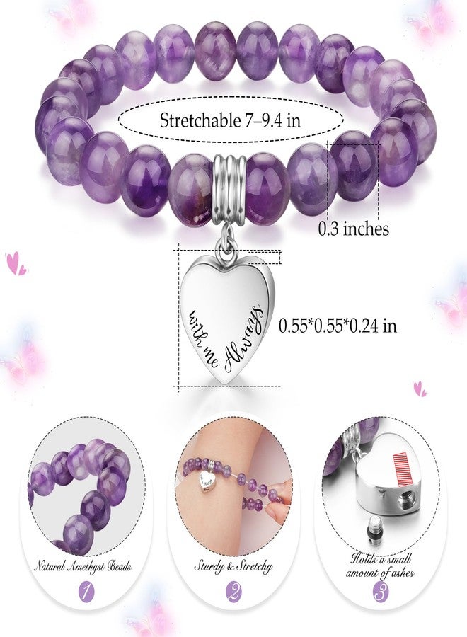 abooxiu Cremation Jewelry Urn Bracelet for Ashes Memorial Heart Ashes Keepsake Cremation Ash Bracelets Urn Jewelry for Ashes of Loved Ones for Women - With Me Always - Amethyst Beads - Image 2