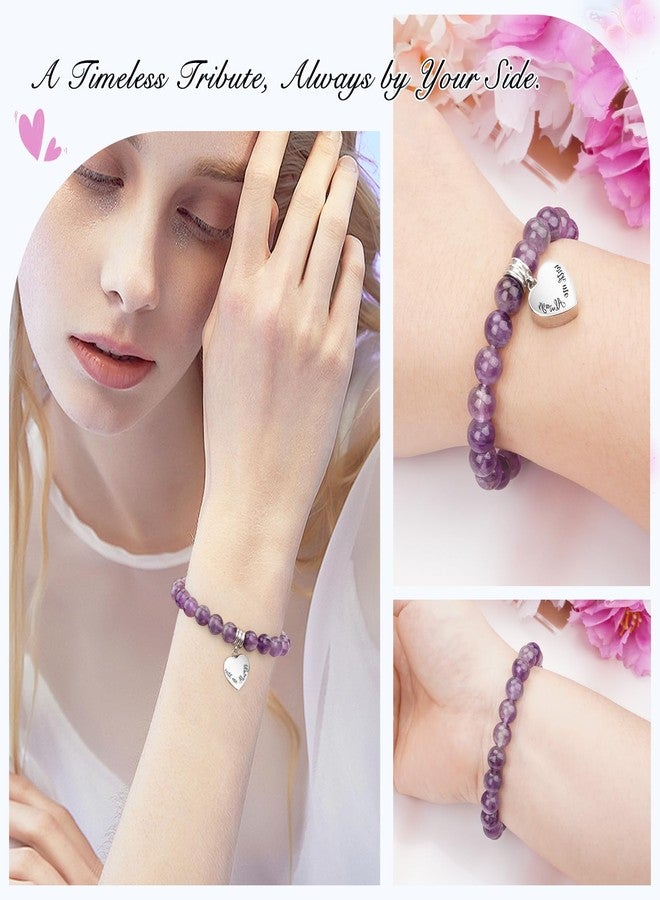 abooxiu Cremation Jewelry Urn Bracelet for Ashes Memorial Heart Ashes Keepsake Cremation Ash Bracelets Urn Jewelry for Ashes of Loved Ones for Women - With Me Always - Amethyst Beads - Image 5