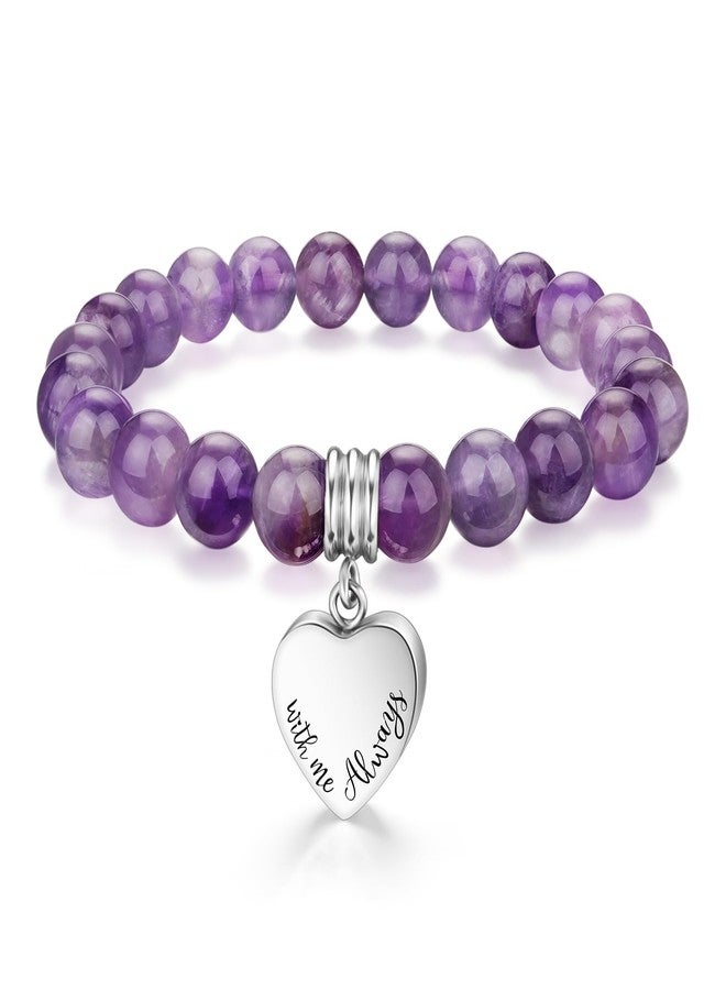 abooxiu Cremation Jewelry Urn Bracelet for Ashes Memorial Heart Ashes Keepsake Cremation Ash Bracelets Urn Jewelry for Ashes of Loved Ones for Women - With Me Always - Amethyst Beads - Image 1