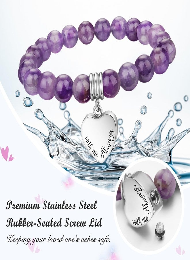 abooxiu Cremation Jewelry Urn Bracelet for Ashes Memorial Heart Ashes Keepsake Cremation Ash Bracelets Urn Jewelry for Ashes of Loved Ones for Women - With Me Always - Amethyst Beads - Image 4