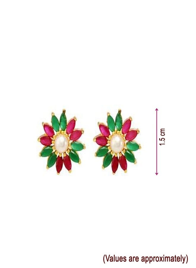 MOONPLUS Gold Plated Elegant Floral Design Stone Earring| Thodu for Women and Girls|Ideal for Kurta Chudi and Sarees - Image 3
