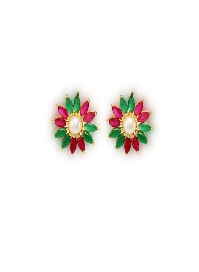MOONPLUS Gold Plated Elegant Floral Design Stone Earring| Thodu for Women and Girls|Ideal for Kurta Chudi and Sarees - Image 5