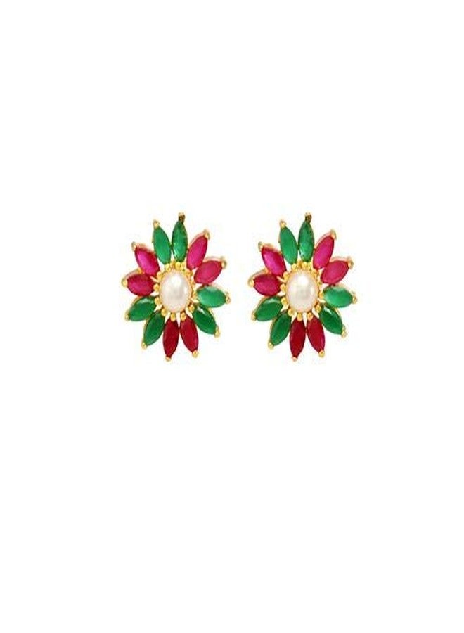 MOONPLUS Gold Plated Elegant Floral Design Stone Earring| Thodu for Women and Girls|Ideal for Kurta Chudi and Sarees - Image 1