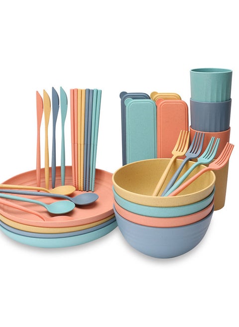 32-Piece Set of Wheat Straw Bowl Cup and Plate Tableware Set