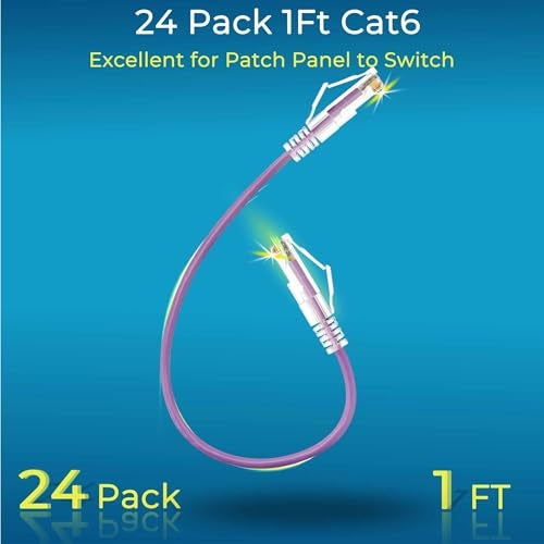 Rapink Patch Cables Cat6 Cat6a 1ft 24 Pack Slim Cat6a Ethernet Patch Cable 10G Support Snagless Cat 6 Patch Cable for Patch Panel to Switch Flexiable Cat6 Ethernet Cable Purple - Image 3