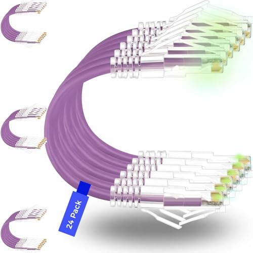 Rapink Patch Cables Cat6 Cat6a 1ft 24 Pack Slim Cat6a Ethernet Patch Cable 10G Support Snagless Cat 6 Patch Cable for Patch Panel to Switch Flexiable Cat6 Ethernet Cable Purple - Image 1