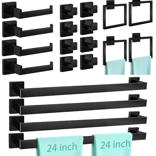 FEILERN 20-Piece Matte Black Bathroom Hardware Set, 24 Inch Bath Towel Bar Set, Stainless Steel Wall Mounted Towel Rack for Bathroom - Image 1