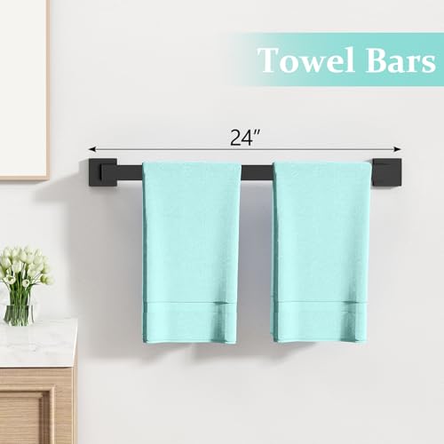 FEILERN 20-Piece Matte Black Bathroom Hardware Set, 24 Inch Bath Towel Bar Set, Stainless Steel Wall Mounted Towel Rack for Bathroom - Image 3