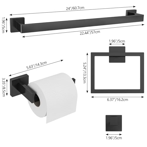 FEILERN 20-Piece Matte Black Bathroom Hardware Set, 24 Inch Bath Towel Bar Set, Stainless Steel Wall Mounted Towel Rack for Bathroom - Image 2