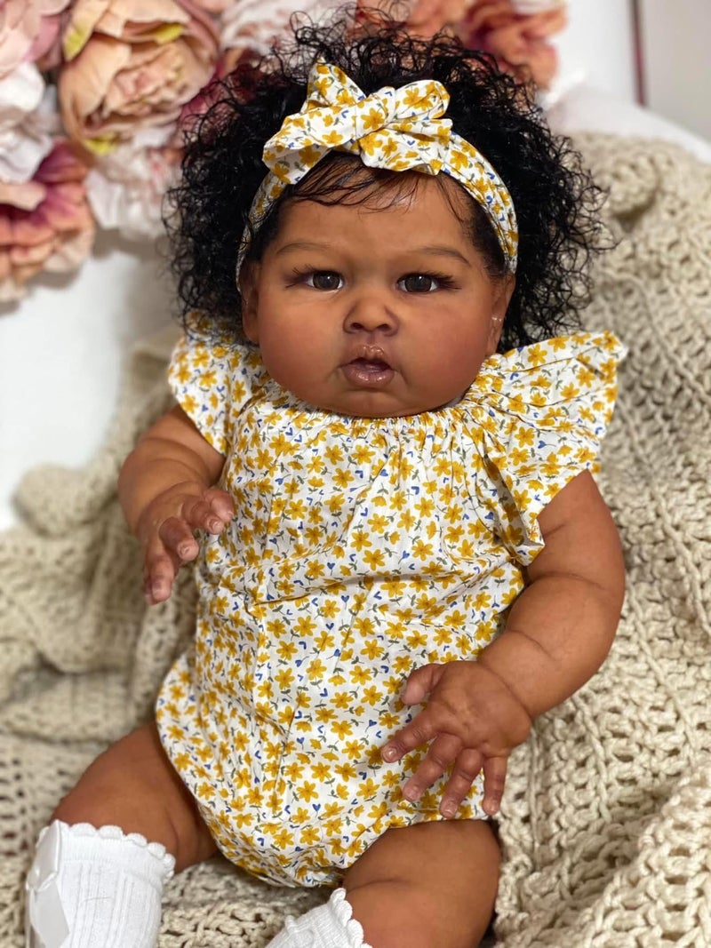 GYCV Reborn Toddler Dolls Black Girl 24 Inch Lifelike Black Reborn Baby Doll with Curly Hair Realistic Toddler Dolls Girl Weighted Real Life Reborn Doll Toys with Accessories Birthday Gift for Kids - Image 3