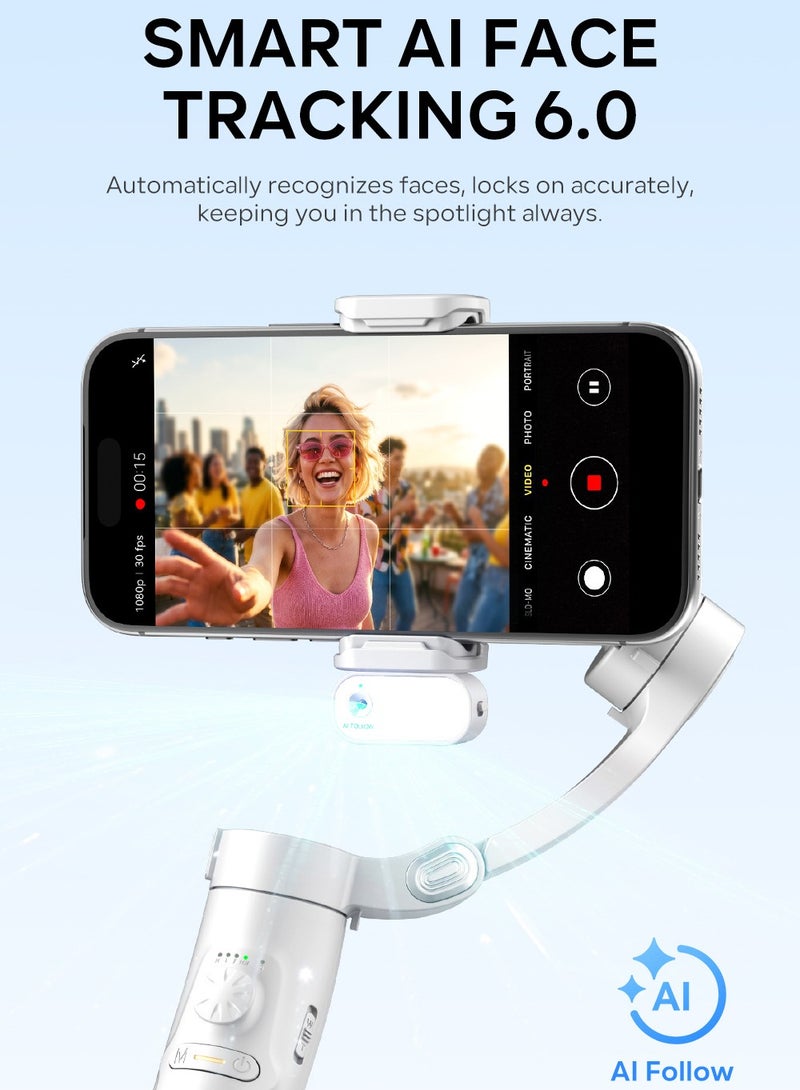 ICEDI AI Tracking 6.0 Handheld Gimbal Stabilizer, 3-Axis Smartphone Stabilizer, Face Tracking Auto Follow, 360° Rotation Mode, Gesture Control, Smart Framing, Foldable Anti-Shake Gimbal Stabilizer - Image 2