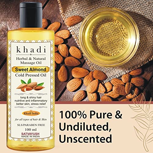 Satvayush Khadi Badam (Sweet Almond) Oil, 100% Pure Cold Pressed & Sweet Almond Oil for Glowing Skin & Hair Growth, 100ml - Image 2