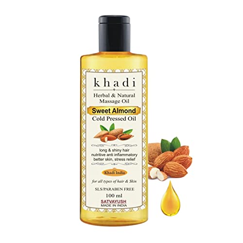 Satvayush Khadi Badam (Sweet Almond) Oil, 100% Pure Cold Pressed & Sweet Almond Oil for Glowing Skin & Hair Growth, 100ml - Image 1