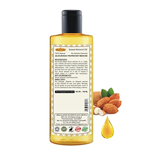 Satvayush Khadi Badam (Sweet Almond) Oil, 100% Pure Cold Pressed & Sweet Almond Oil for Glowing Skin & Hair Growth, 100ml - Image 4