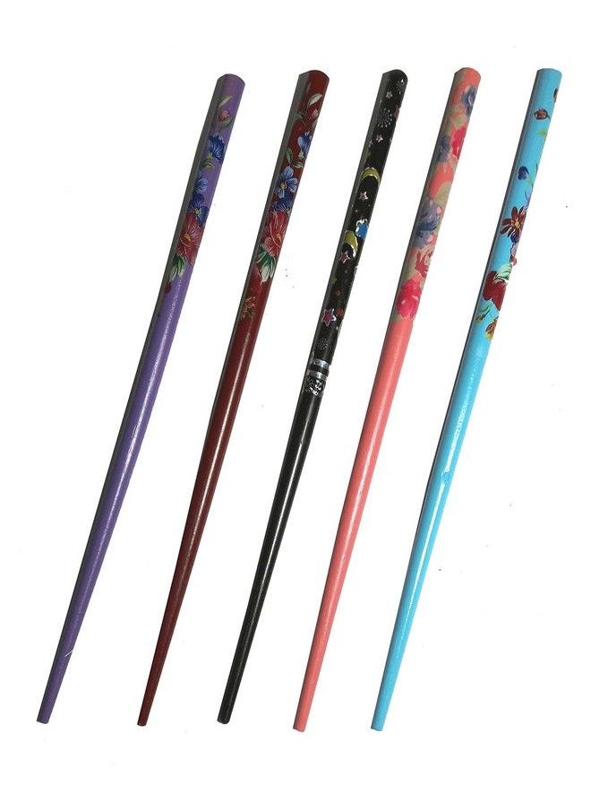 Salvus App SOLUTIONS Trendy Wooden Handmade Multicolor Juda Hair Pin/Stick Set Of 5  - Image 1
