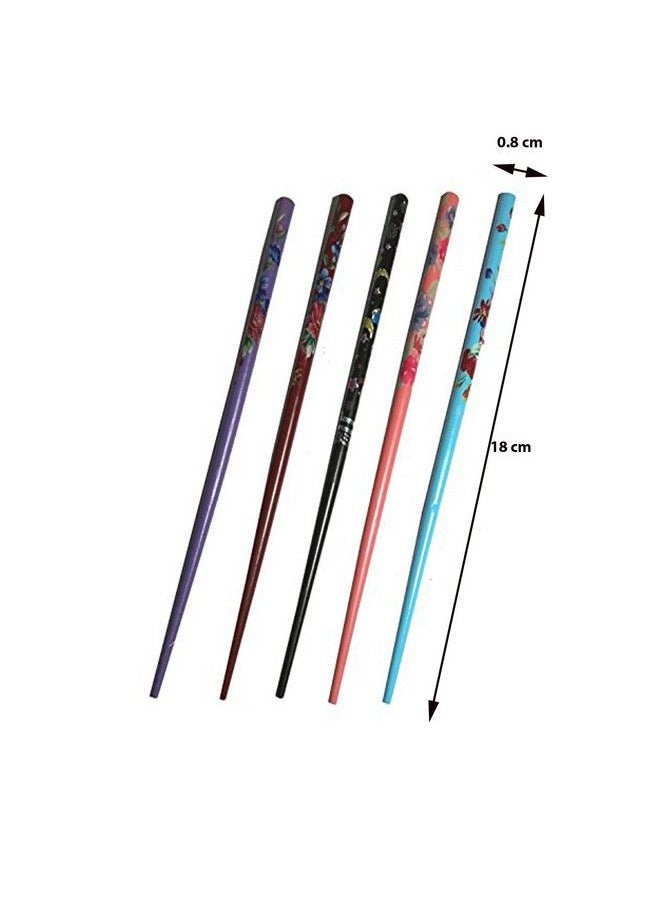 Salvus App SOLUTIONS Trendy Wooden Handmade Multicolor Juda Hair Pin/Stick Set Of 5  - Image 5