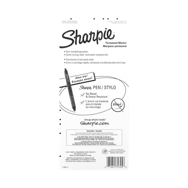 Sharpie ماركرات شاربى® القابلة للسحب، نقطة رفيعة، أسود، عبوة من 3 ماركرات - Image 5
