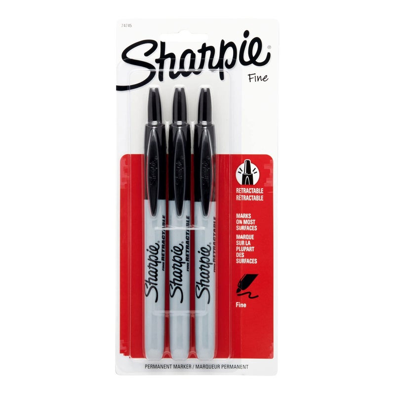 Sharpie ماركرات شاربى® القابلة للسحب، نقطة رفيعة، أسود، عبوة من 3 ماركرات - Image 1