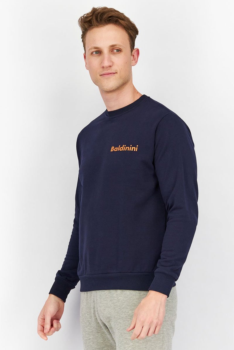 Baldinini Men Crew Neck Brand Logo Long Sleeves Sweatshirt, Navy Blue - Image 3