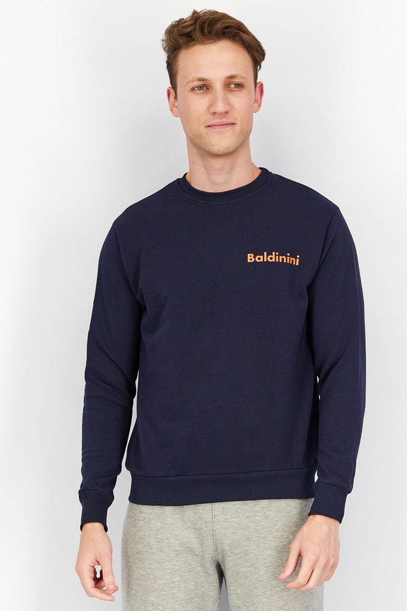 Baldinini Men Crew Neck Brand Logo Long Sleeves Sweatshirt, Navy Blue - Image 1