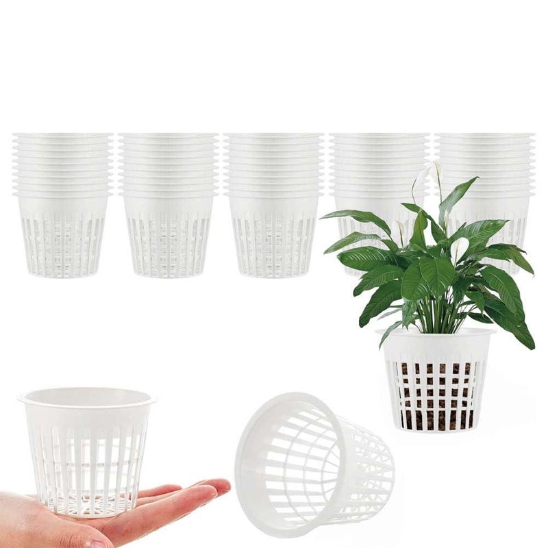 50 White Hydroponic Planting Baskets – 3 Inch, Net Pots for Aquaponics, Orchid