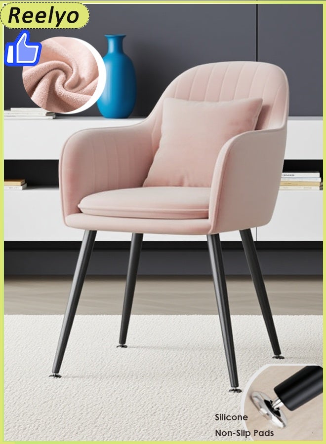 Reelyo Dining Chairs Velvet Dining Chairs  Modern Arm Chair  Metal Legs, Living Room Accent Chairs for Kitchen Accent Chair for Home Office, Modern Dining, Living Room Bedroom Girls Vanity Makeup Room Home Office Desk Butterfly Chair with Mid-Back Upholstered Modern Tufted Computer Task Chair Accent Chair (Pink） - Image 1