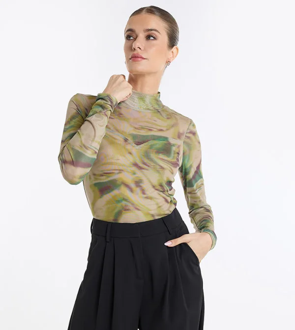 بي سي بي جي BCBG Gen Mesh Printed Bodysuit