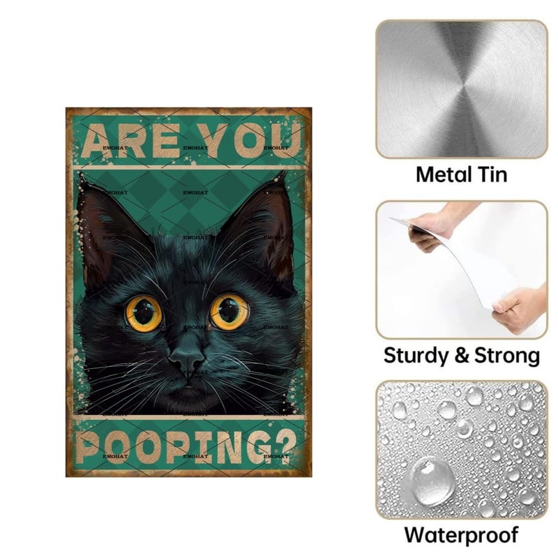 EMOHAT Vintage Metal Sign Cute Sign Funny Black Cat Are You Pooping Tin Sign Wall Decoration Toilet Restroom Washroom Bathroom Living Room Porch Home Decor Aluminum Sign 8x12 Inch - Image 3