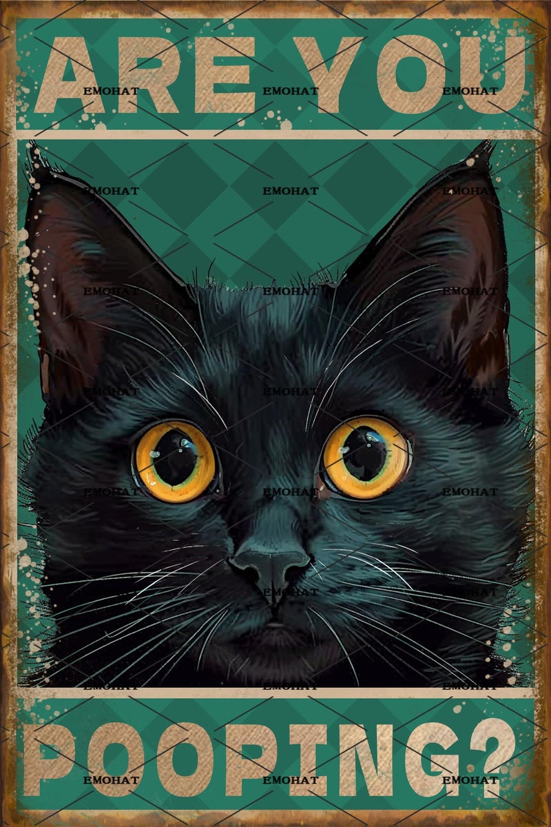 EMOHAT Vintage Metal Sign Cute Sign Funny Black Cat Are You Pooping Tin Sign Wall Decoration Toilet Restroom Washroom Bathroom Living Room Porch Home Decor Aluminum Sign 8x12 Inch - Image 1