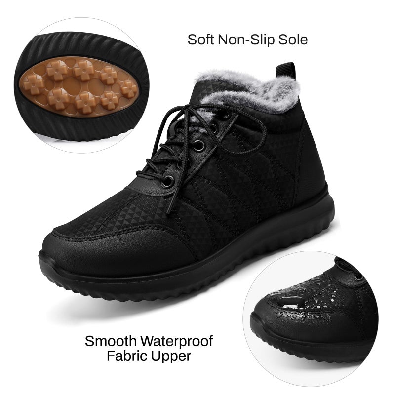 SHIBEVER Black Snow Boots for Women Winter Fur Lined Booties Waterproof Warm Anti-Slip Ankle Outdoor Casual Walking Shoes Size 7 - Image 5