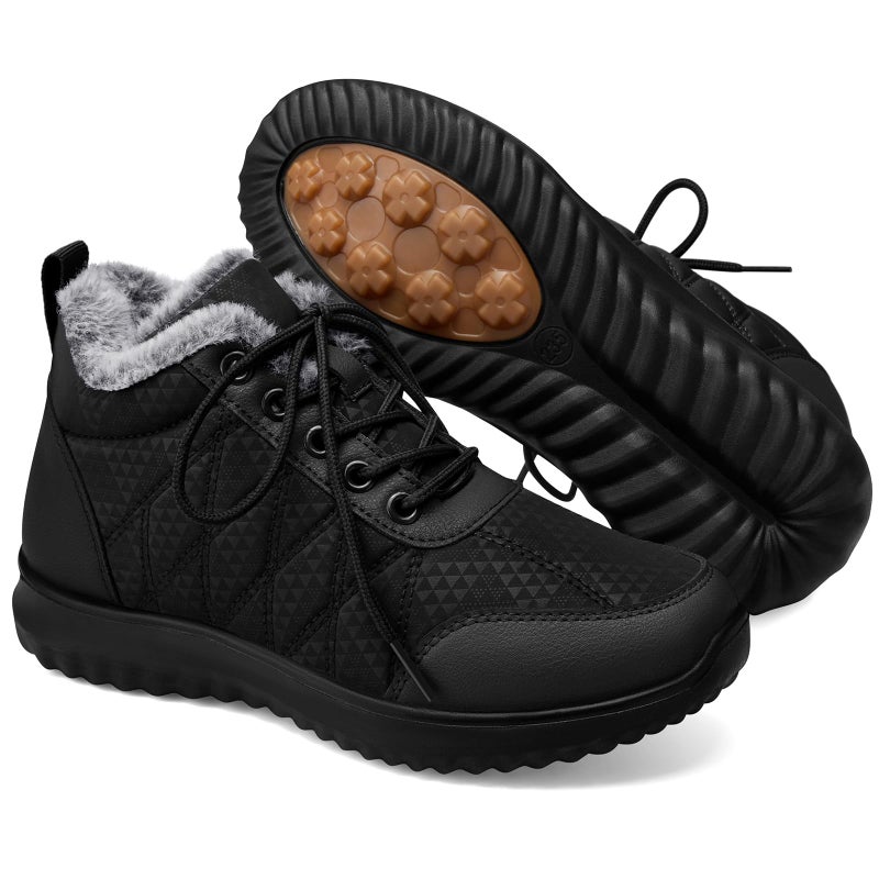 SHIBEVER Black Snow Boots for Women Winter Fur Lined Booties Waterproof Warm Anti-Slip Ankle Outdoor Casual Walking Shoes Size 7 - Image 1