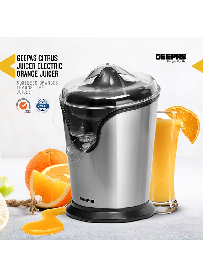 GEEPAS Citrus Juicer Electric Orange Juicer | Professional Brushed Stainless Steel Fruit Juicer | Squeezes Oranges Lemons Lime Juices | Freshly Pressed Fruit Juices in Seconds 100 W GCJ46013UK Silver/Black - Image 5
