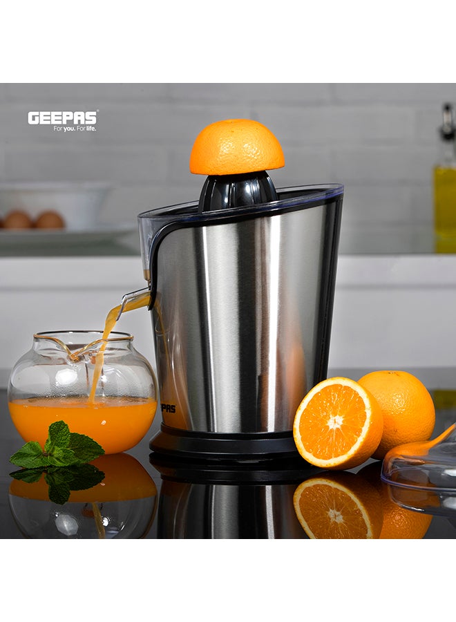 GEEPAS Citrus Juicer Electric Orange Juicer | Professional Brushed Stainless Steel Fruit Juicer | Squeezes Oranges Lemons Lime Juices | Freshly Pressed Fruit Juices in Seconds 100 W GCJ46013UK Silver/Black - Image 2