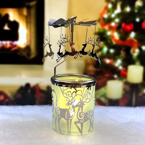 LaJao iLaJao Rotary Tea Light Carousel Angel Rotary Candle Holders Spinning Tealight Holders Christmas Decoration for Tabel Centrepieces Gift for Mom Women Wife Birthday-6 ¼ Inch Tall (Nordic Elk) - Image 3