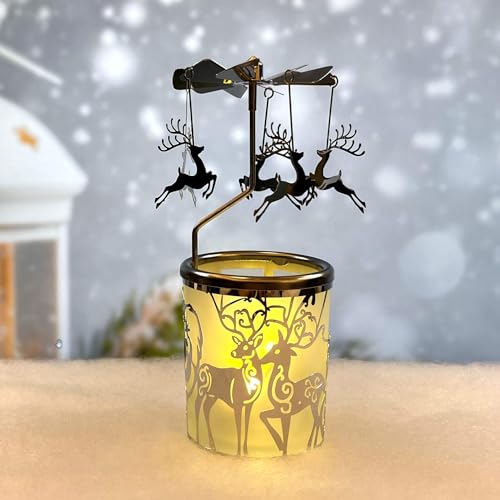 LaJao iLaJao Rotary Tea Light Carousel Angel Rotary Candle Holders Spinning Tealight Holders Christmas Decoration for Tabel Centrepieces Gift for Mom Women Wife Birthday-6 ¼ Inch Tall (Nordic Elk) - Image 1