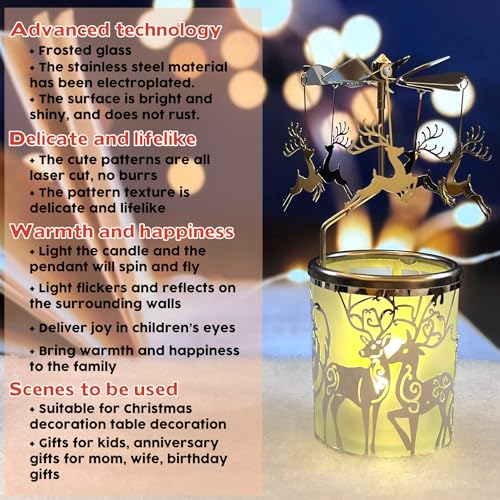 LaJao iLaJao Rotary Tea Light Carousel Angel Rotary Candle Holders Spinning Tealight Holders Christmas Decoration for Tabel Centrepieces Gift for Mom Women Wife Birthday-6 ¼ Inch Tall (Nordic Elk) - Image 2